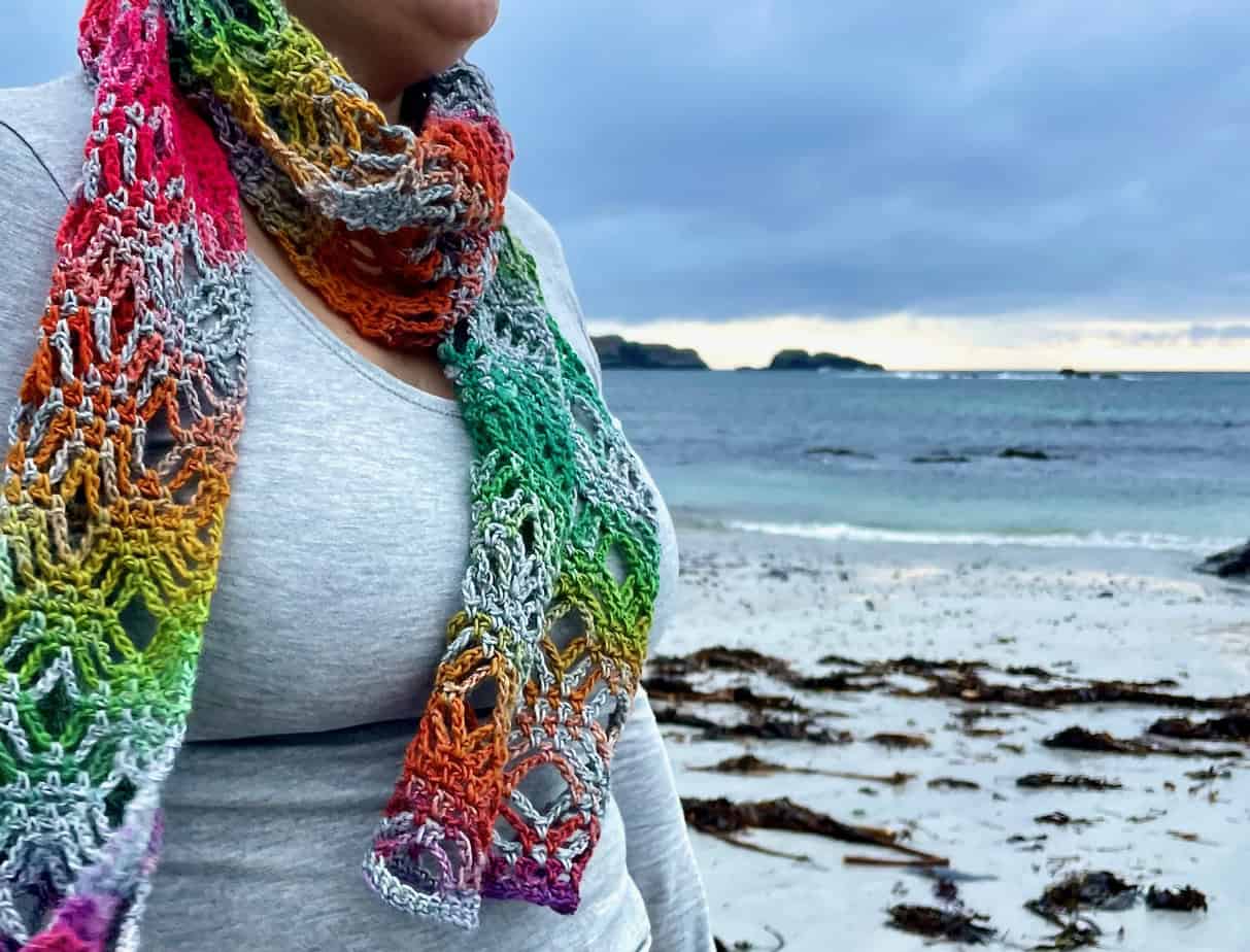 Neon Rainbow Crochet Scarf - handmade by Lubadair (view 3)