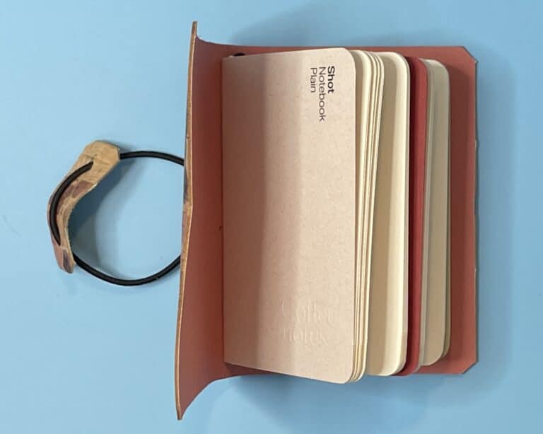 A7 Cork covered notebook with inserts, bubble print cover, coral lining - handmade by Brue Art (view 2)
