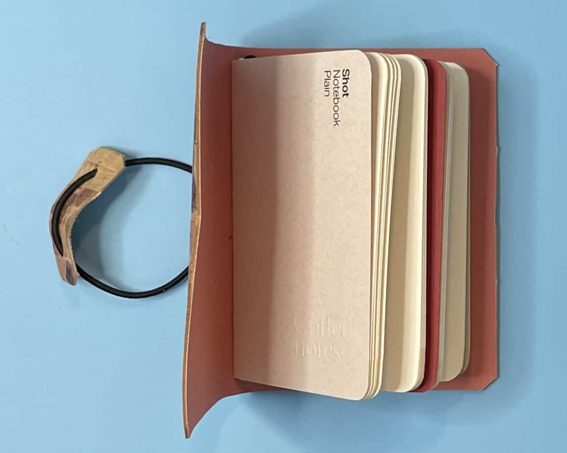 A7 Cork covered notebook with inserts, bubble print cover, coral lining - handmade by Brue Art (view 2)