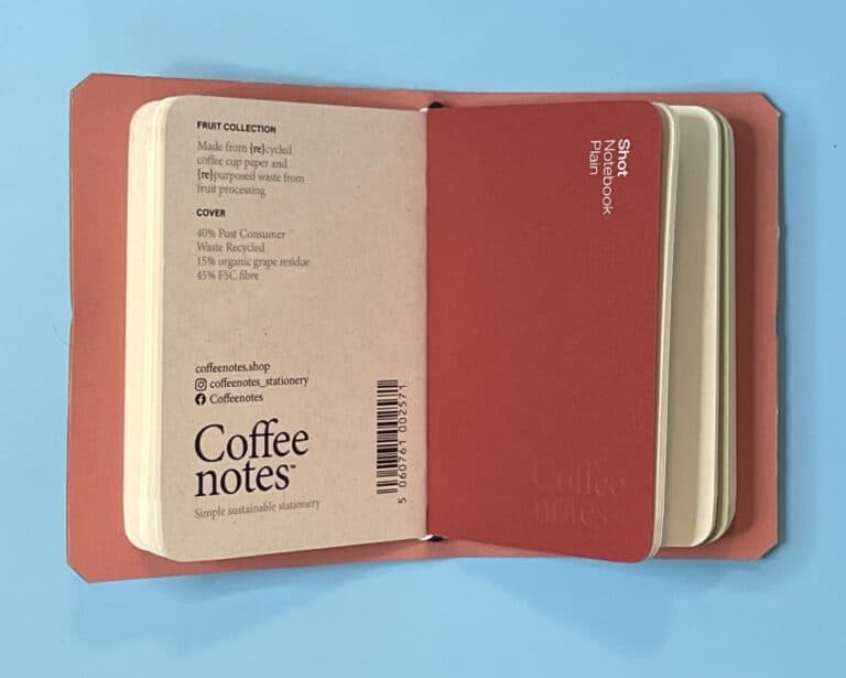 A7 Cork covered notebook with inserts, bubble print cover, coral lining - handmade by Brue Art (view 3)