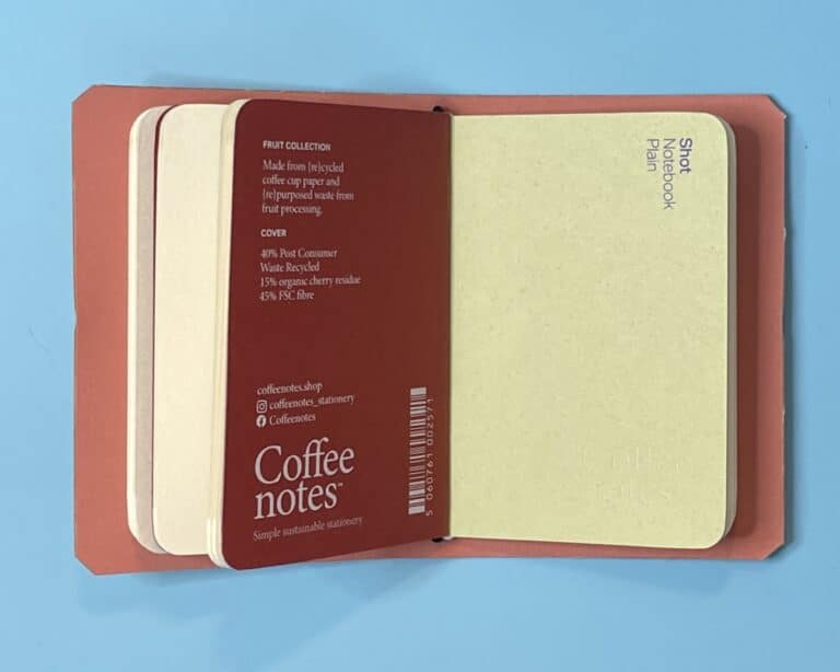 A7 Cork covered notebook with inserts, bubble print cover, coral lining - handmade by Brue Art (view 4)