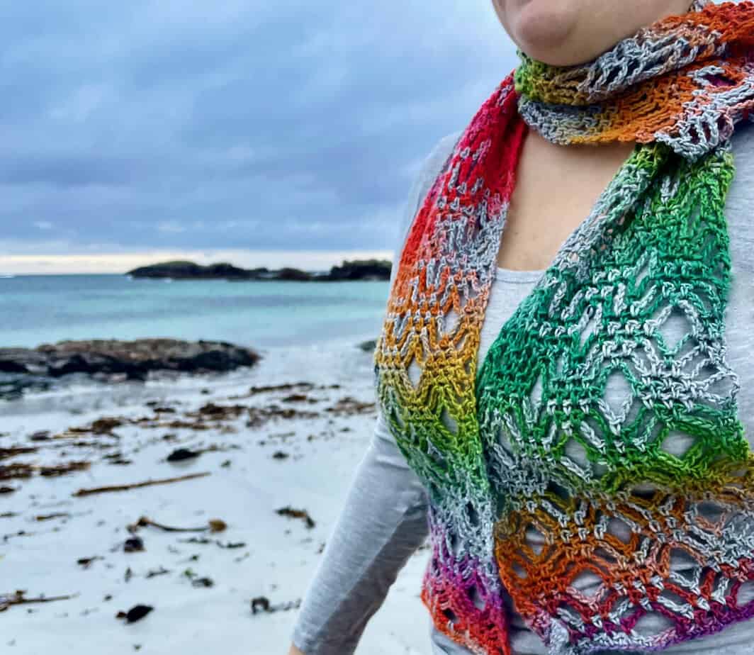 Neon Rainbow Crochet Scarf - handmade by Lubadair (view 2)