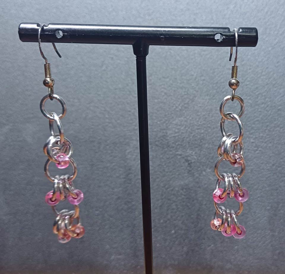 Pink shaggy bead earrings - Image 1