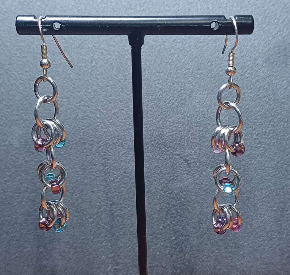 Purple mix shaggy bead earrings - handmade by Manatee Maille