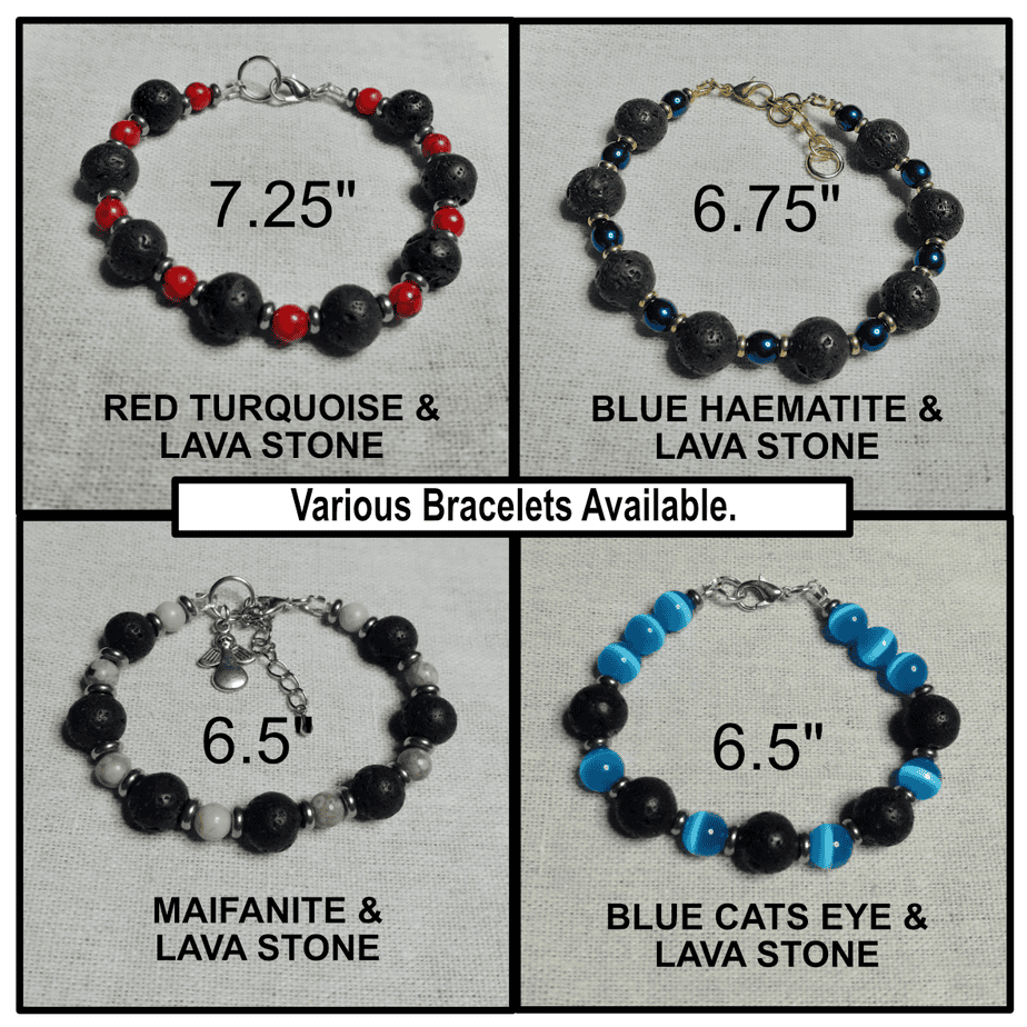 Various Stones/Lava Stones Bracelets (choice) - handmade by Quiet Space Arts