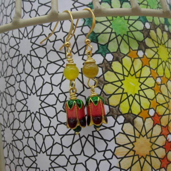 Colourful Flower Earrings with Quartz, Gold Plated - handmade by Indigo Berry