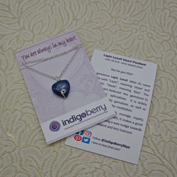 Heart Pendant, Lapis Lazuli, Silver Plated