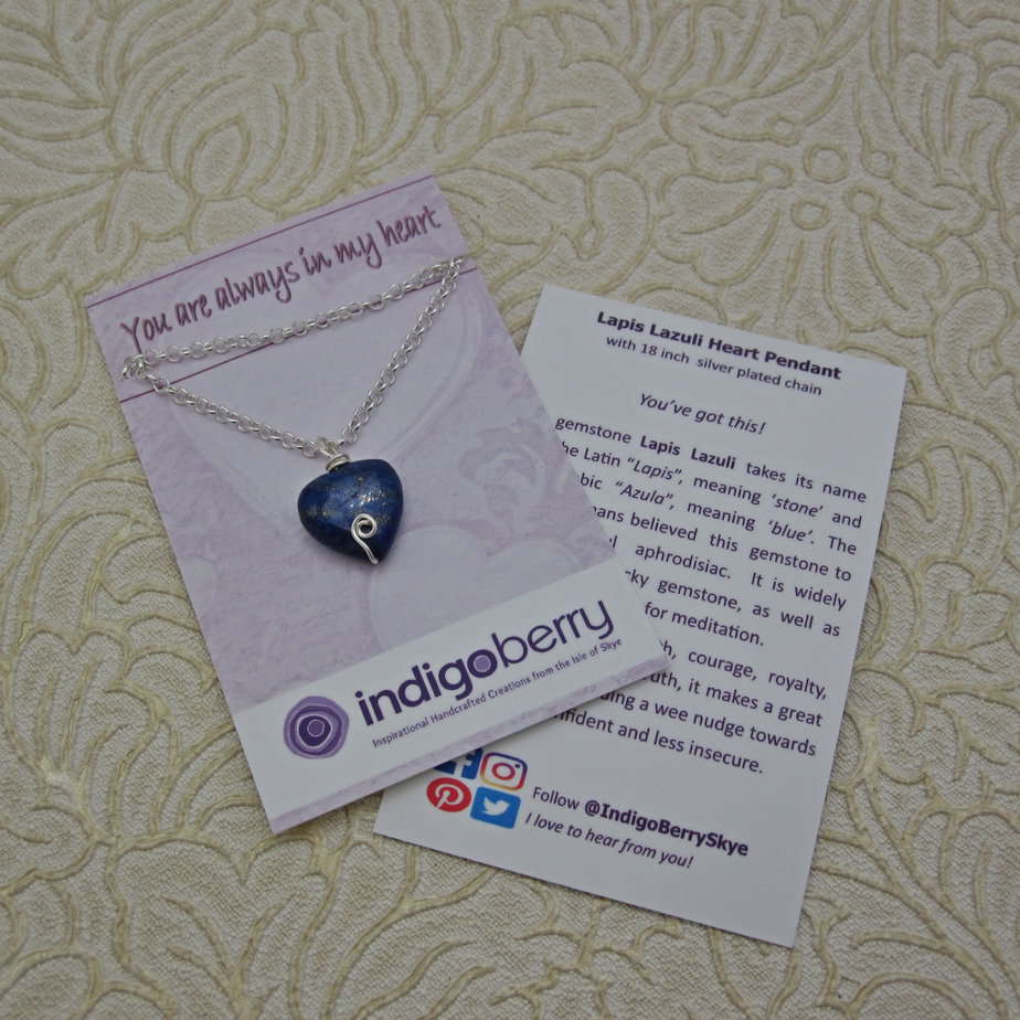 Heart Pendant, Lapis Lazuli, Silver Plated - Image 3