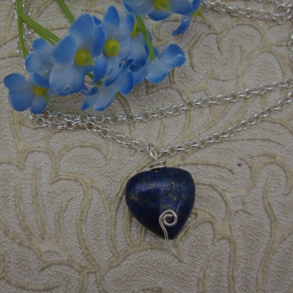 Heart Pendant, Lapis Lazuli, Silver Plated