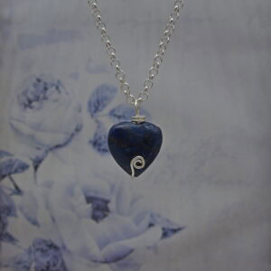 Heart Pendant, Lapis Lazuli, Silver Plated - Image 2