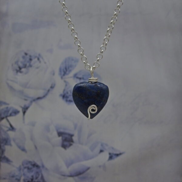 Heart Pendant, Lapis Lazuli, Silver Plated