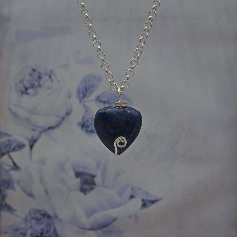 Heart Pendant, Lapis Lazuli, Silver Plated - Image 2