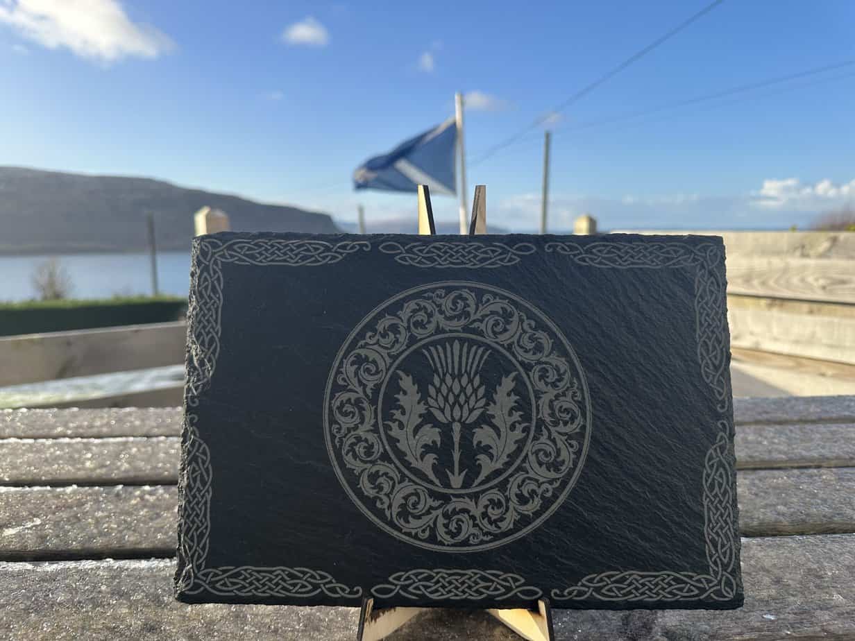 Thistle engraved slate placemat - handmade by Barnweil