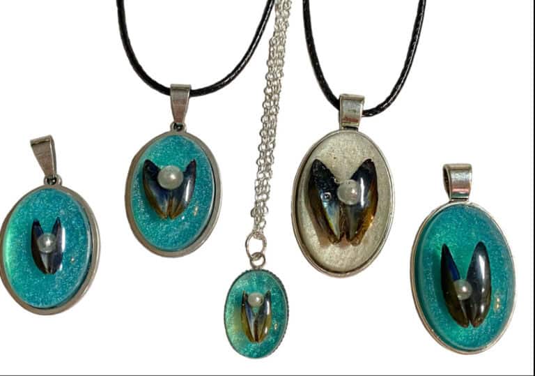 Mussel shell pendants from Shetland. - handmade by Sarah Kay Arts (view 2)