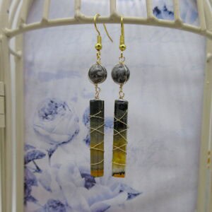 Bumblebee Jasper Earrings, Gold Plated, Drop Earrings, Gift for Her - Image 1