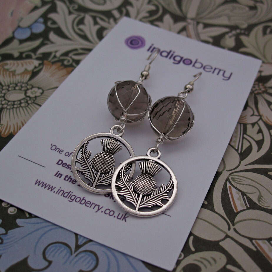 Smokey Quartz, Thistle Earrings, Silver Plated, Gift for Her - Image 3
