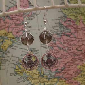 Smokey Quartz, Thistle Earrings, Silver Plated, Gift for Her - Image 2