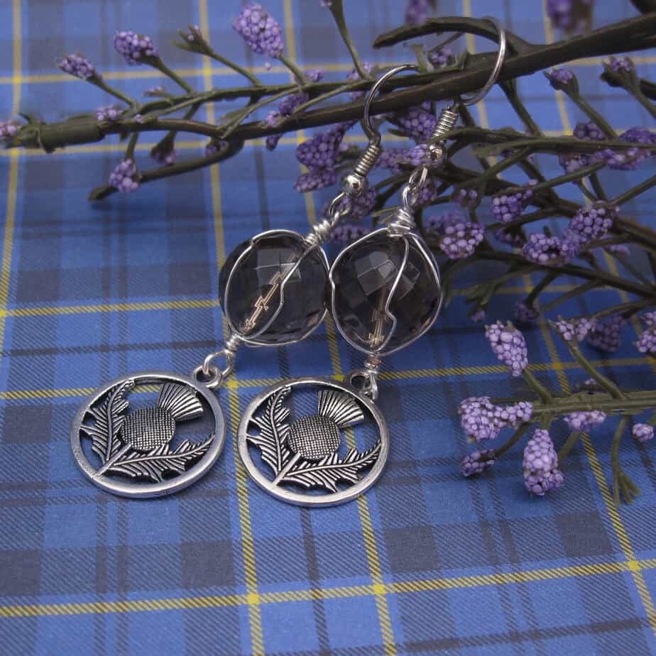 Smokey Quartz, Thistle Earrings, Silver Plated, Gift for Her - Image 1