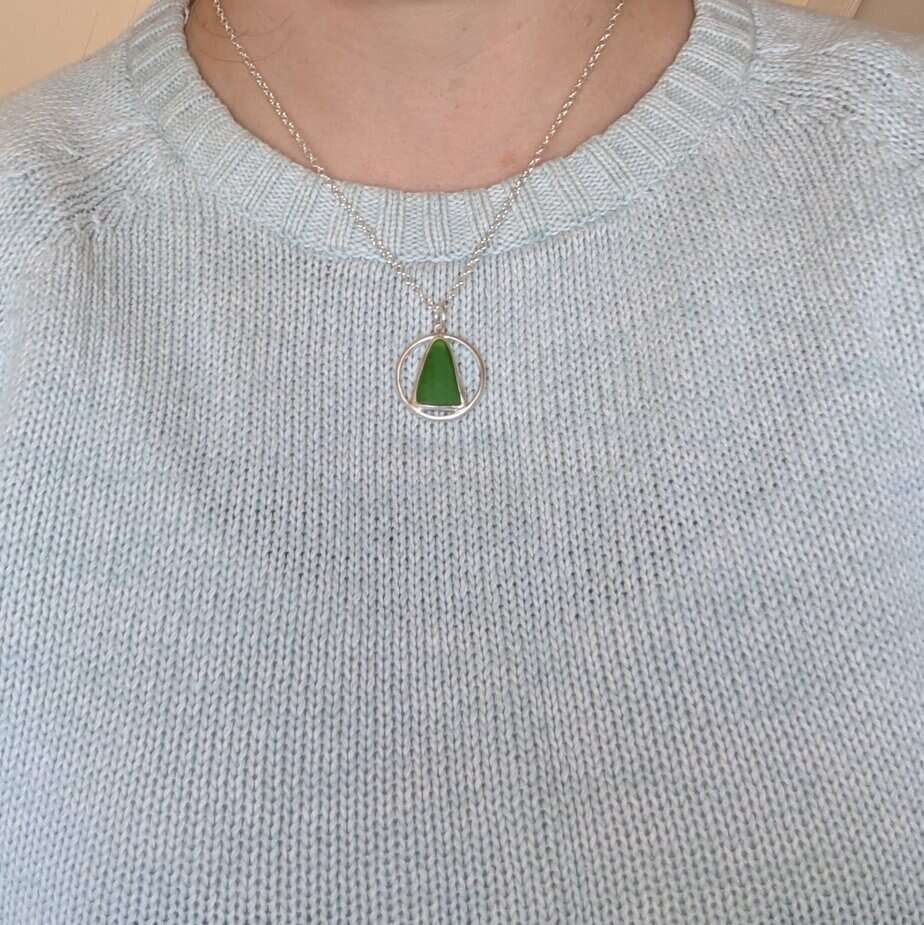 Handmade Yellow Sea Glass Pendant in Recycled Sterling Silver - Image 5