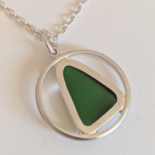 Handmade Green Sea Glass Pendant in Recycled Sterling Silver - handmade by Hazel's Sea Jewellery (view 5)