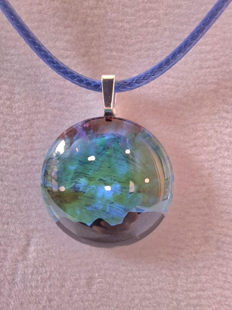 Aurora Borealis Hand Painted Glass Stone Pendant