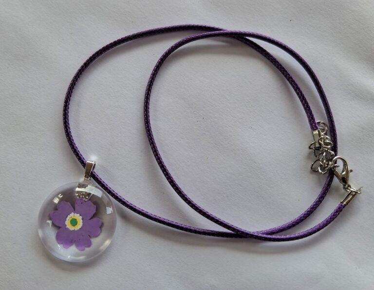 Primula Scotica Hand Painted Glass Stone Pendant - handmade by Pretty Little Things Orkney (view 3)