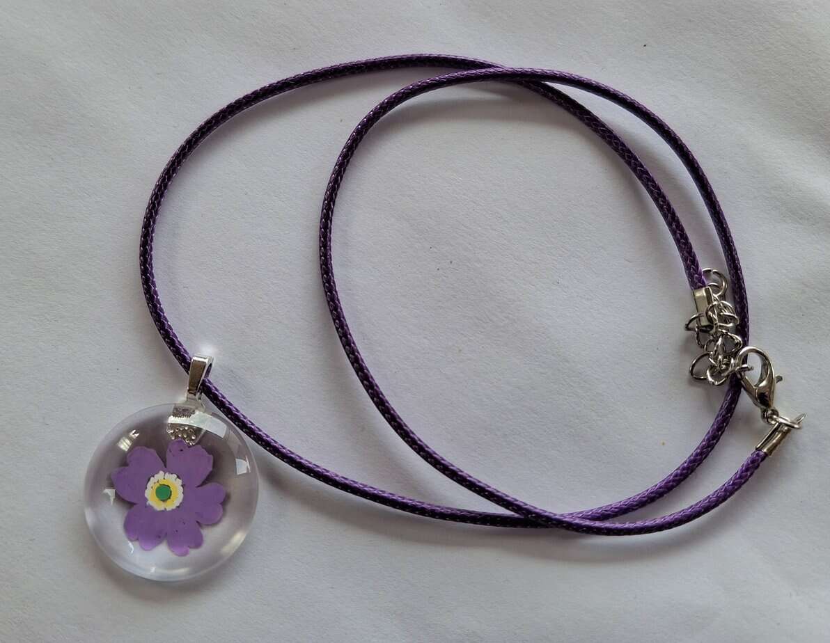 Primula Scotica Hand Painted Glass Stone Pendant - handmade by Pretty Little Things Orkney (view 3)