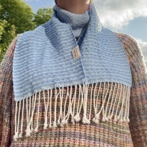 Handwoven Merino Scarf in Baby Blue and Cream - Image 4