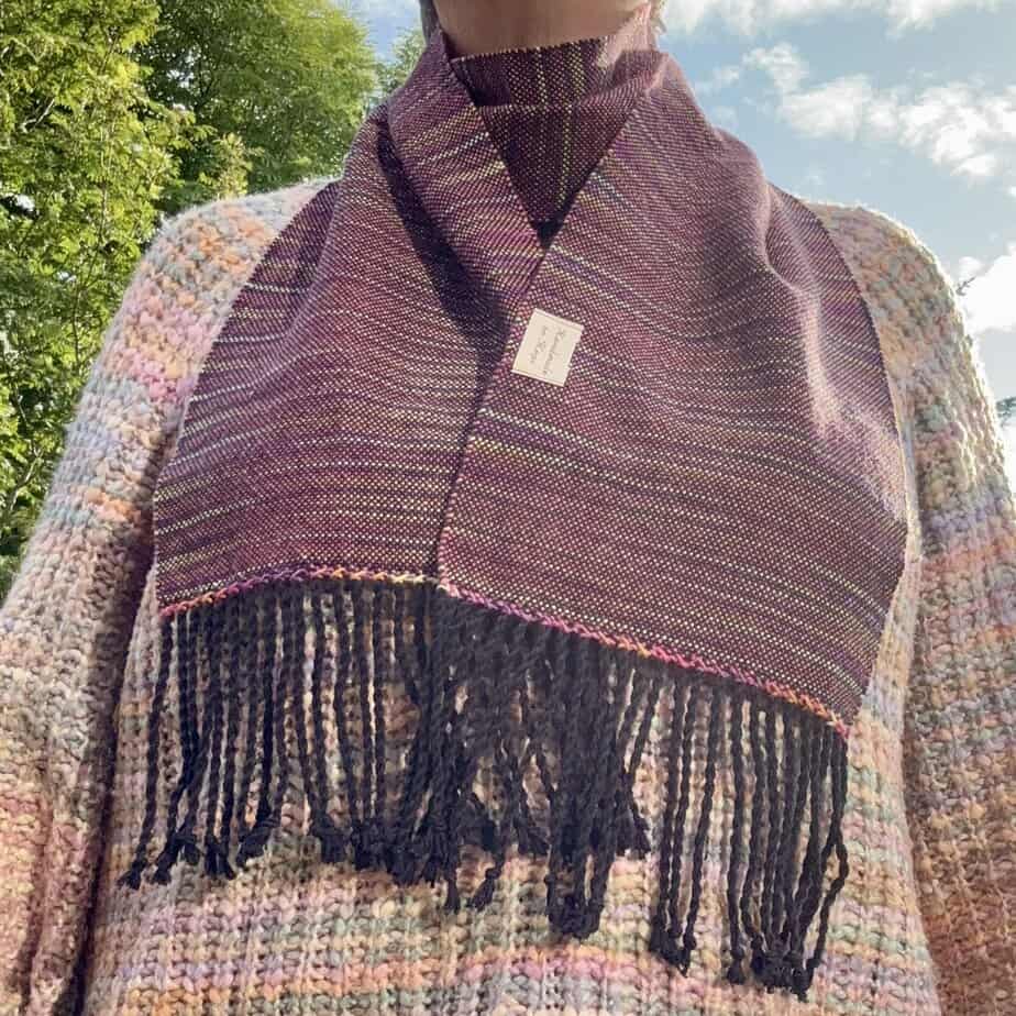 Handwoven Cotton/Wool Scarf in Black and Sunset Tones - Image 2