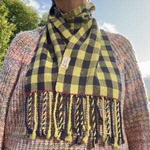 Handwoven Cotton Scarf in Lime Green and Navy - handmade by Handmade In Hope (view 2)