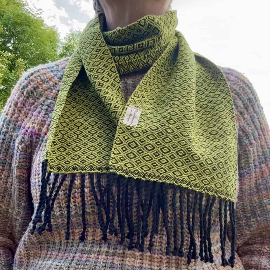 Second: Handwoven Cotton Scarf in Lime Green and Black - handmade by Handmade In Hope (view 3)