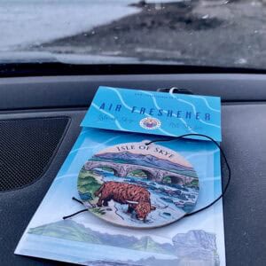 Car air freshener with Highland Cow at Sligachan Old Bridge - Image 2