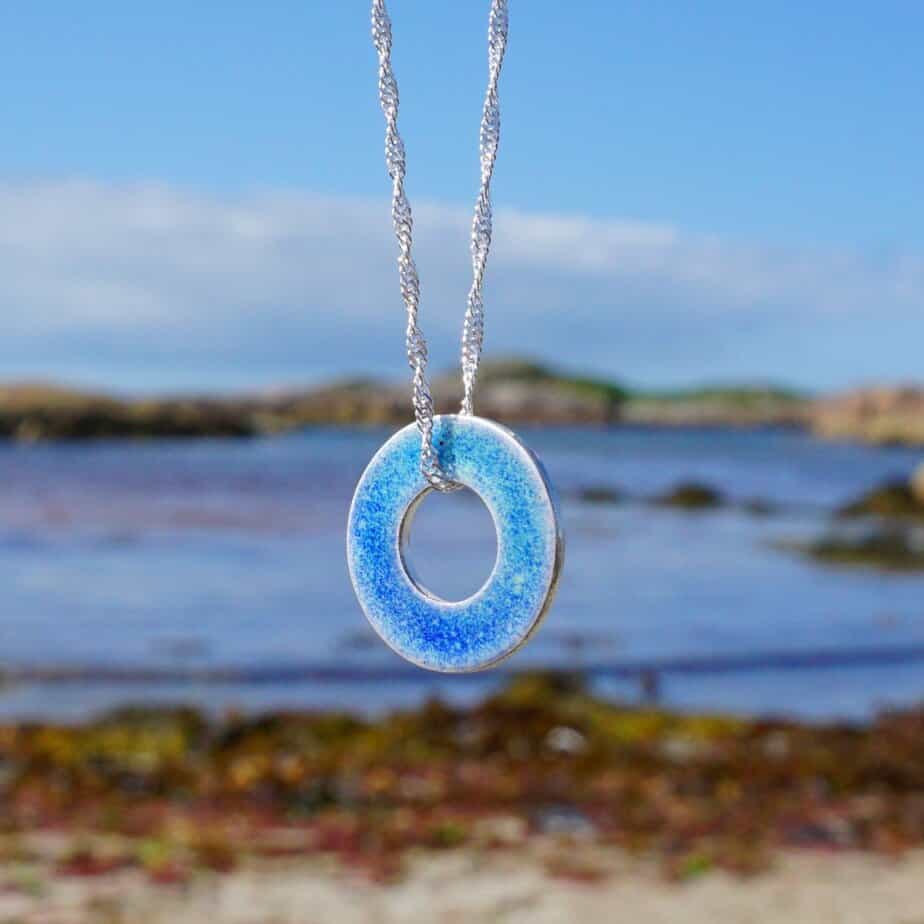 Memories of the Beach Blue Two Sided Pendant Blue - handmade by Drift Designs Mull