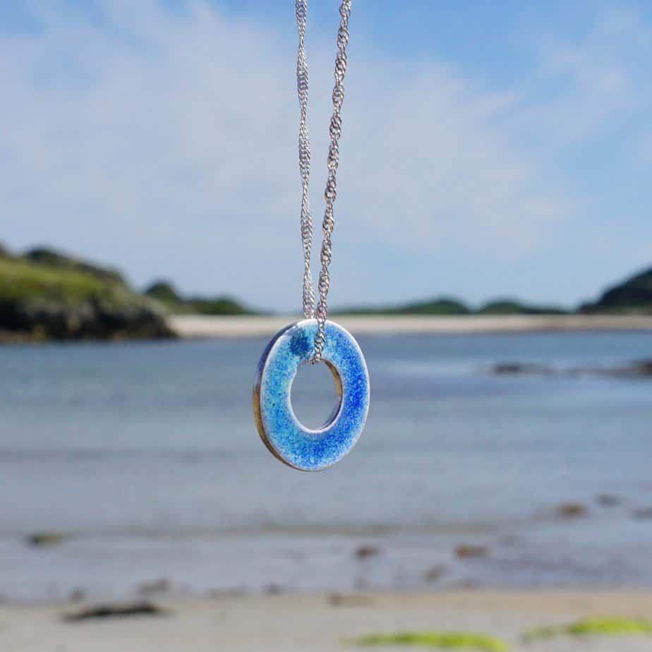 Memories of the Beach Blue Two Sided Pendant Blue - handmade by Drift Designs Mull (view 3)