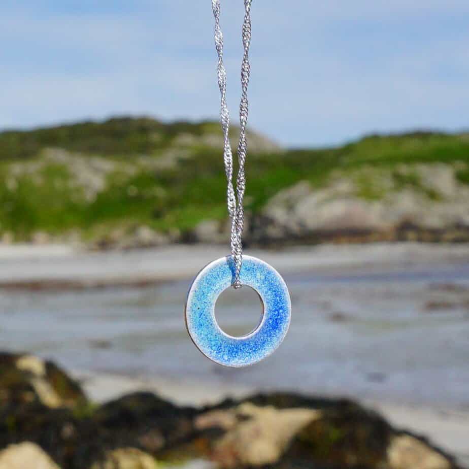 Memories of the Beach Blue Two Sided Pendant Blue - handmade by Drift Designs Mull (view 4)