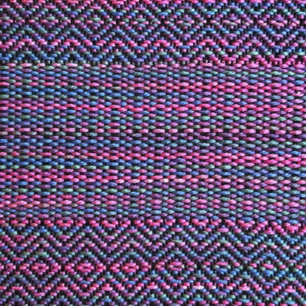 Handwoven Woollen Scarf in Pink Multicolour and Black - handmade by Handmade In Hope (view 3)