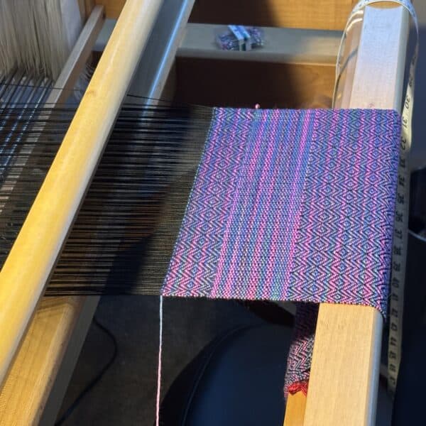 Handwoven Woollen Scarf in Pink Multicolour and Black - handmade by Handmade In Hope (view 2)