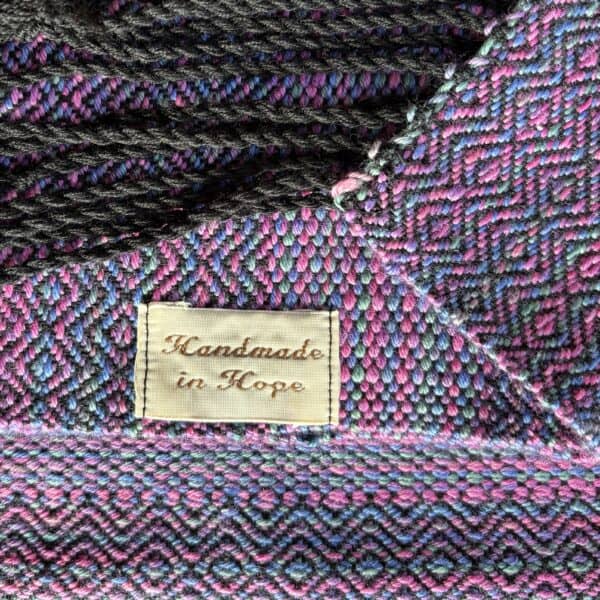 Handwoven Woollen Scarf in Pink Multicolour and Black - handmade by Handmade In Hope