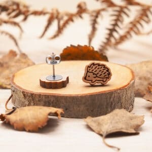 Hedgehog Wooden Stud Earrings - handmade by The Crafting Croft (view 2)
