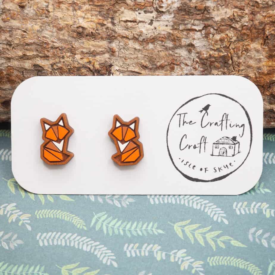 Fox Wooden Stud Earrings - handmade by The Crafting Croft (view 2)