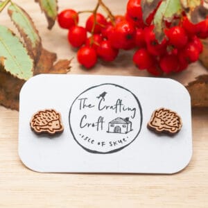 Hedgehog Wooden Stud Earrings - handmade by The Crafting Croft (view 3)