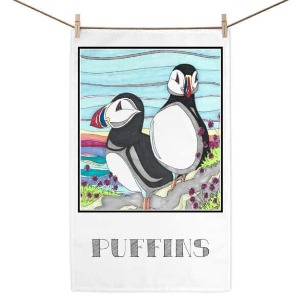 Puffin Tea Towel - handmade by Fishing Float Art