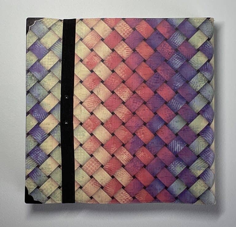 Large printed cork fabric covered Sketch book, pen loop and med/rough surface book block, opens flat - handmade by Brue Art (view 2)