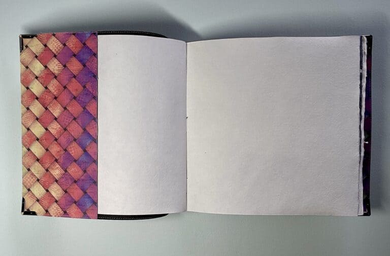 Large printed cork fabric covered Sketch book, pen loop and med/rough surface book block, opens flat - handmade by Brue Art (view 5)