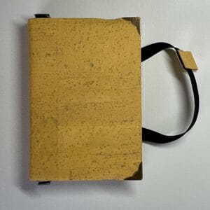 Flexible yellow cork covered Journal with a 100% rag plain paper block and elastic/cork pen holder. - handmade by Brue Art (view 4)