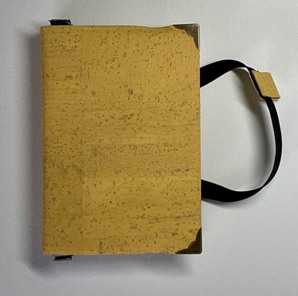 Flexible yellow cork covered Journal with a 100% rag plain paper block and elastic/cork pen holder. - handmade by Brue Art (view 4)