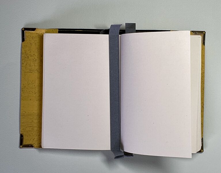 Flexible yellow cork covered Journal with a 100% rag plain paper block and elastic/cork pen holder. - handmade by Brue Art (view 5)