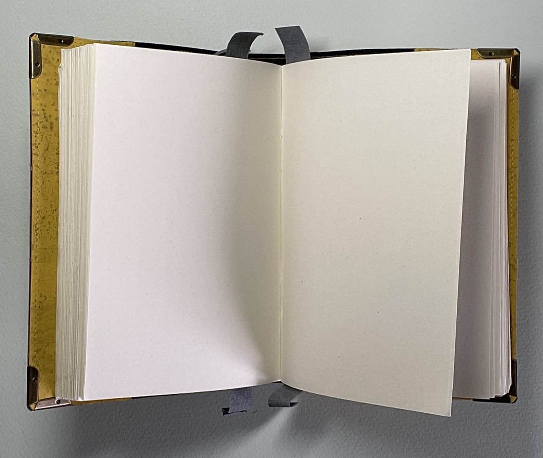 Flexible yellow cork covered Journal with a 100% rag plain paper block and elastic/cork pen holder. - handmade by Brue Art (view 6)