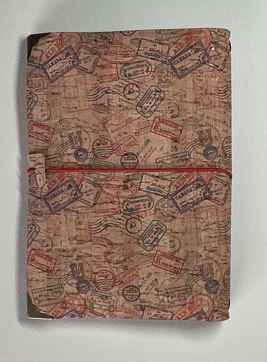 A5 Cork covered notebook / journal, with postal stamp print and 3 inserts - handmade by Brue Art (view 2)