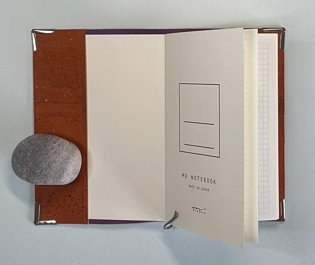 Pocket sized Orange Cork Cover with B6 Midori Squared Notebook, opens flat - Image 2